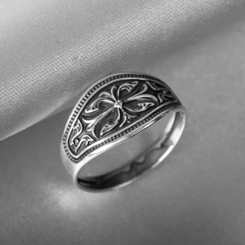 Chrome Hearts Ring - 빈티지 펑크 웨이브 패턴 크로스 남성과