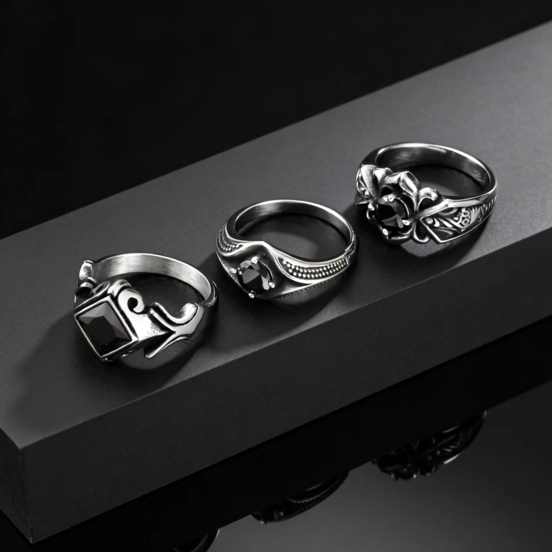 남성용 세련된 사각형 기하학적 블랙 지르콘 반지 스테인 - Chrome Hearts Ring 리뷰 및 가격