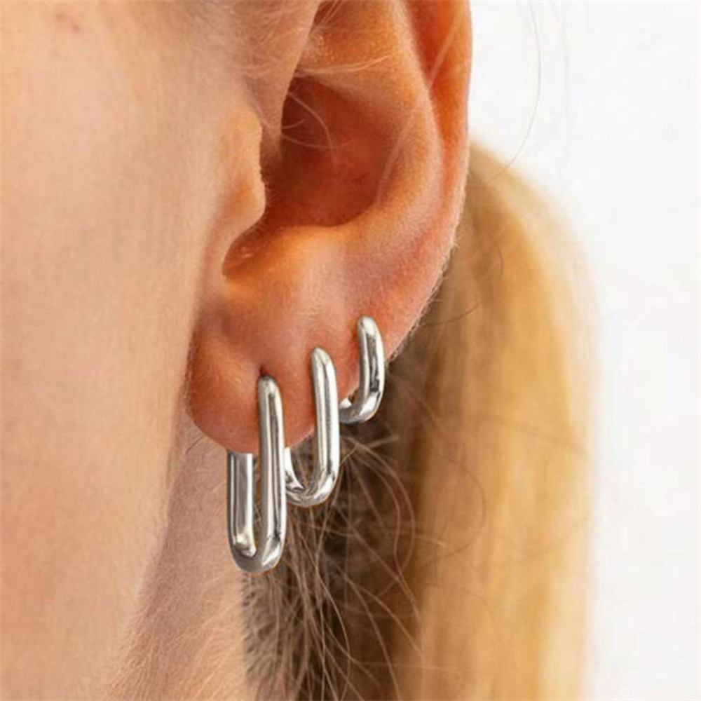 여성을위한 3pcs 말장난 스타일 기하학 타원형 후프  - Streetwear Brand Accessories 리뷰 및 가격
